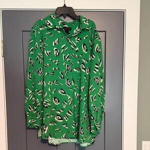 Investments Green and Black Patterned Blouse